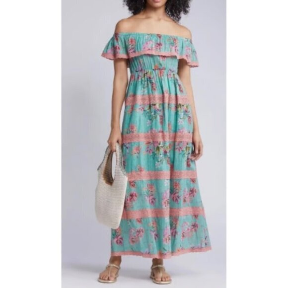 BAROK PARIS Floral Off the Shoulder Cotton Blend Maxi Dress Size S NWT $199 - Picture 3 of 9